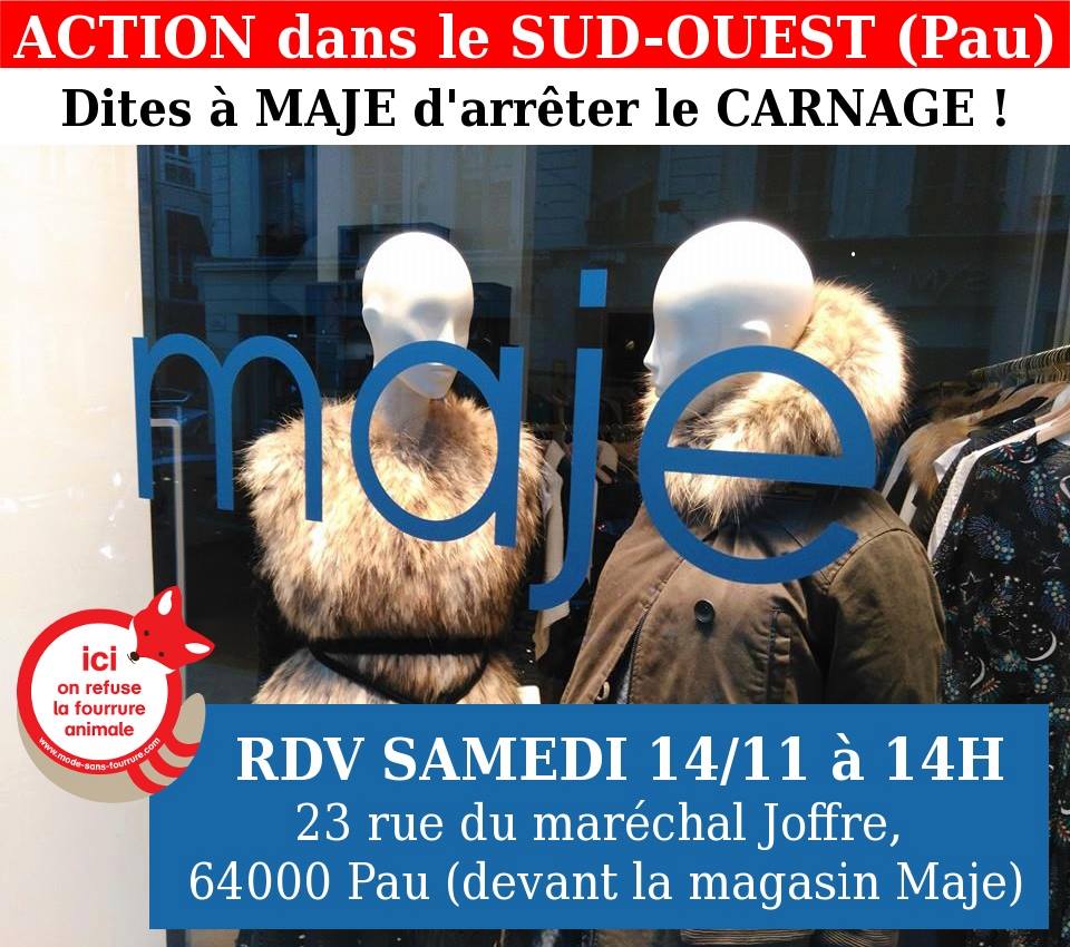 Action fourrure prévue devant le magasin MAJE à Pau aujourd’hui reportée à samedi prochain
